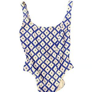 NWT SZ Blockprints x J.Crew blue & white one-piece swimsuit, Size 8